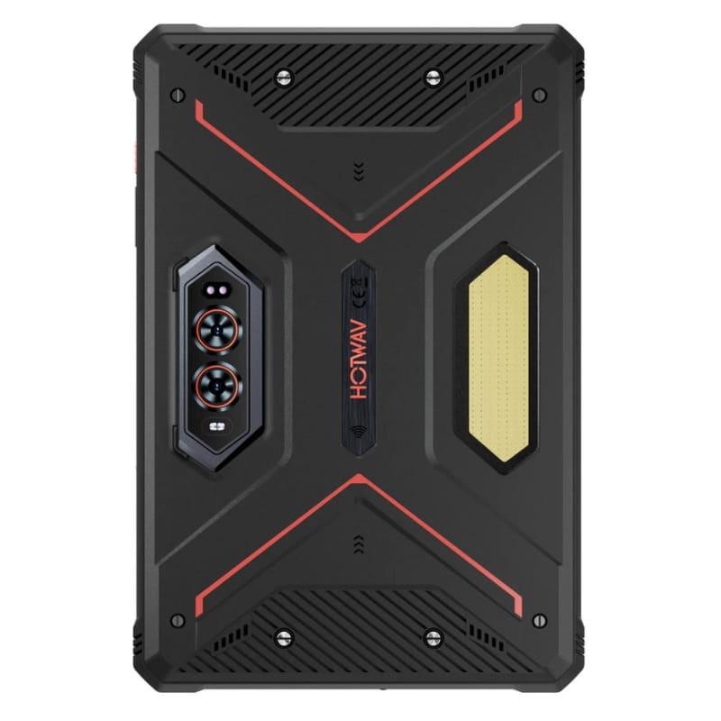 Hotwav R9 Ultra 11" 5G rojo con carcasa robusta negra, acentos rojos, módulo triple de cámaras lateral y panel texturizado para agarre resistente